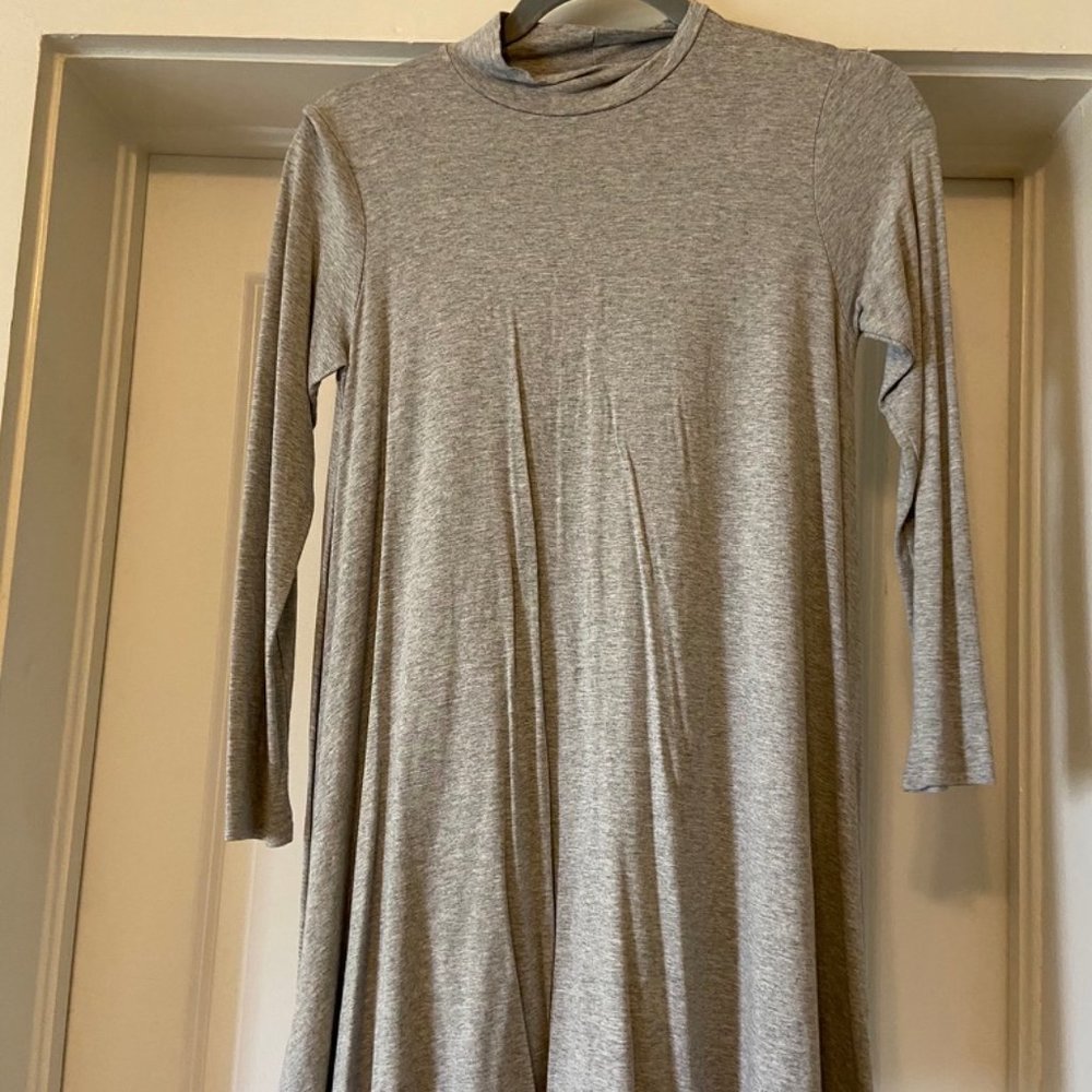 Gray Mock Neck Long Sleeve Dress